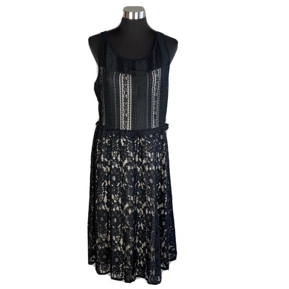 Lane Bryant Womens Flare Party Dress 14 XL Black Floral Lace Lined Sleeveless - Picture 1 of 10